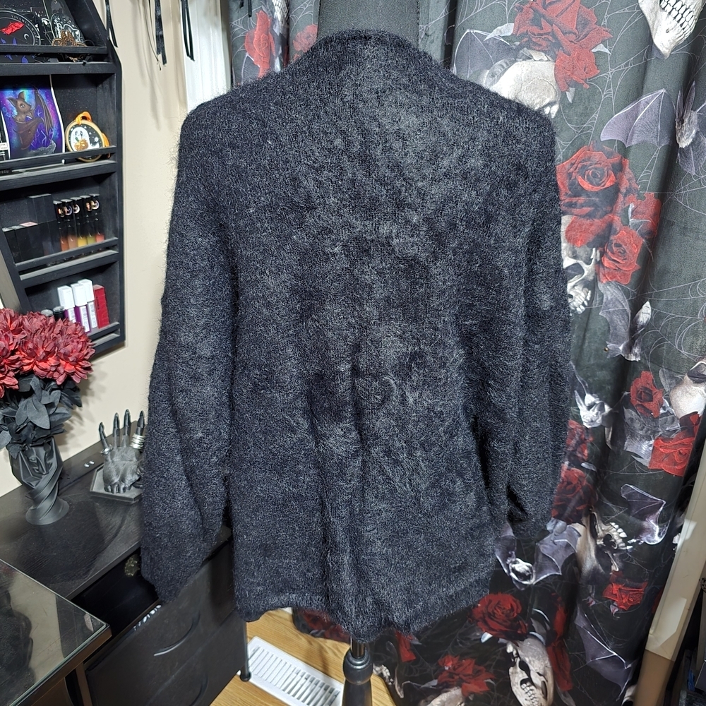 Women's Black Open-Front Fuzzy Cardigan, Med - Picture 2 of 4